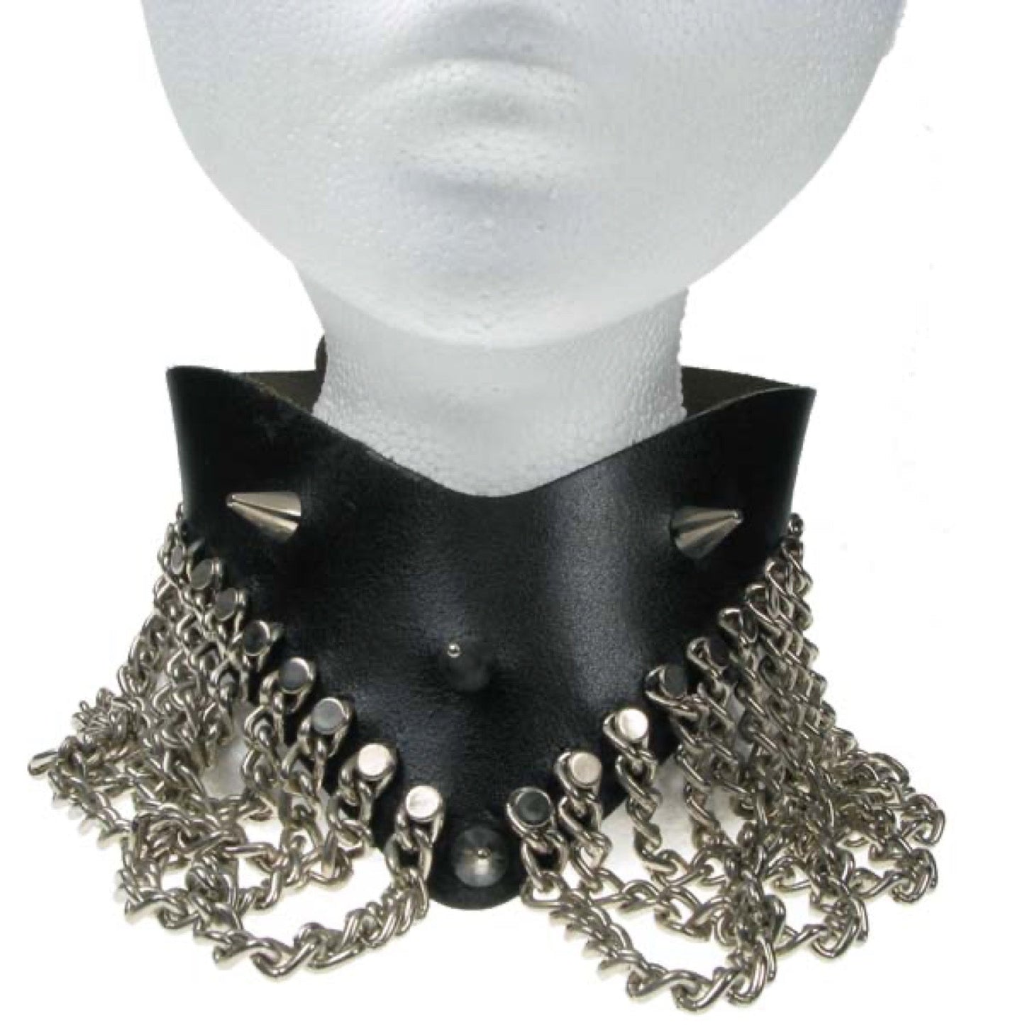NB008 Chain and Cone Spike V Neck Leather Choker