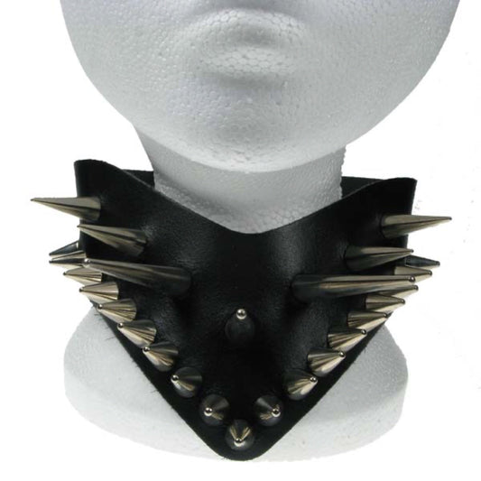 NB010 Small, Medium Large V Neck Cone Spike Leather Choker