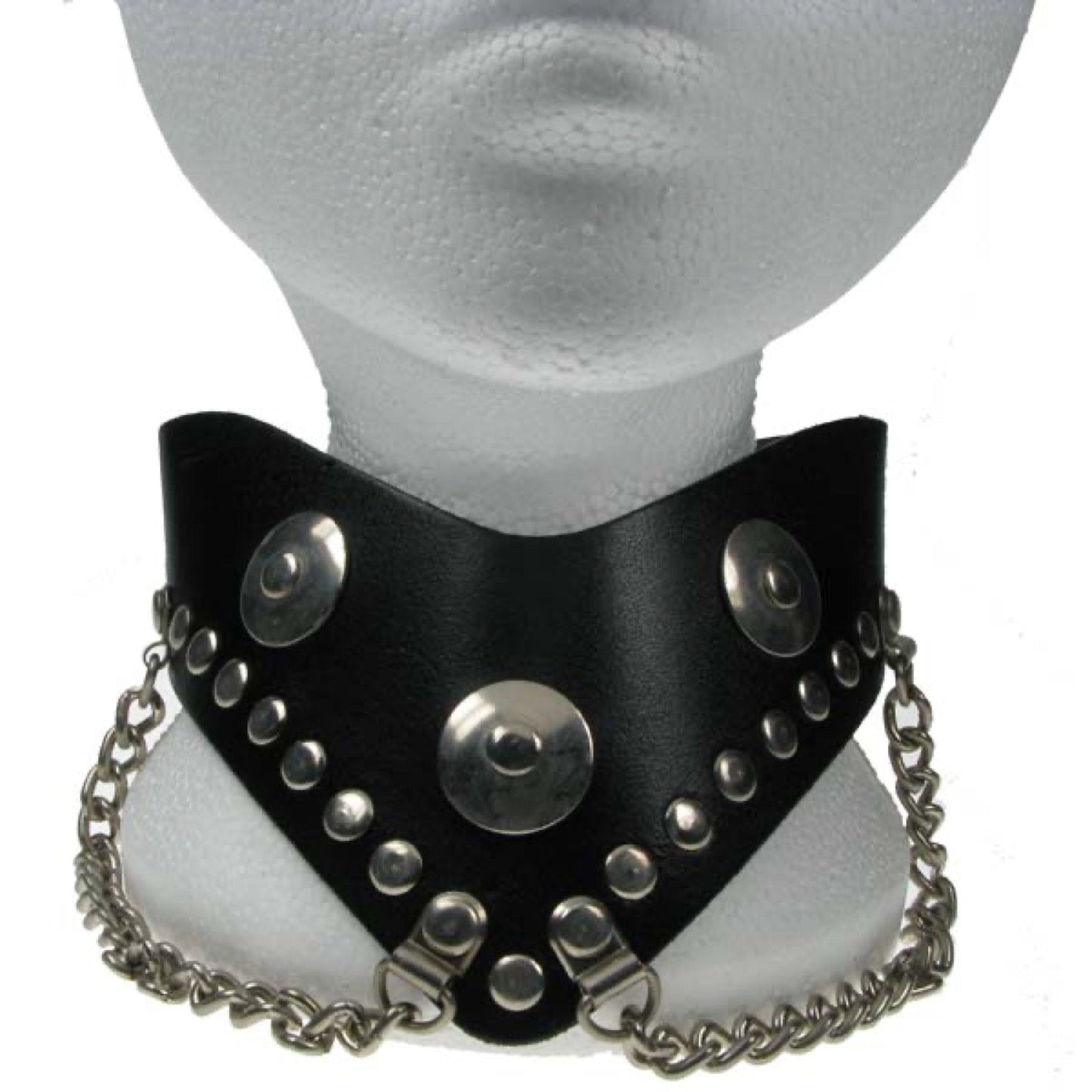 NB017 Metal Disk/ Flat Rivets/ Chain V Neck Leather Choker