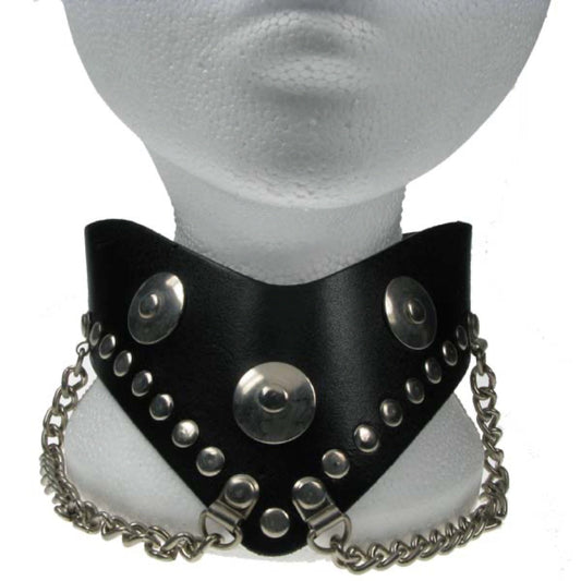 NB017 Metal Disk/ Flat Rivets/ Chain V Neck Leather Choker
