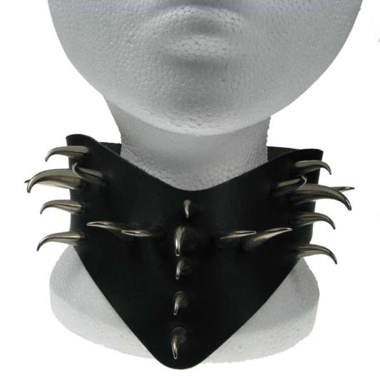 NB022 Crucifix Small Tusks V Neck Leather Choker