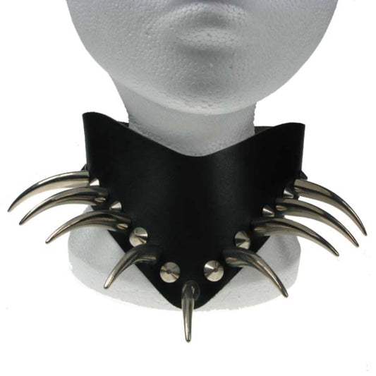 NB026 Conical & Large Tusk V Neck Leather Choker