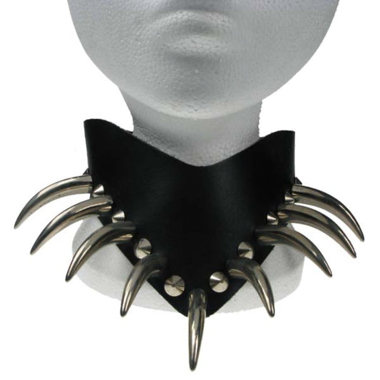 NB027 Conical & Large Tooth V Neck Leather Choker