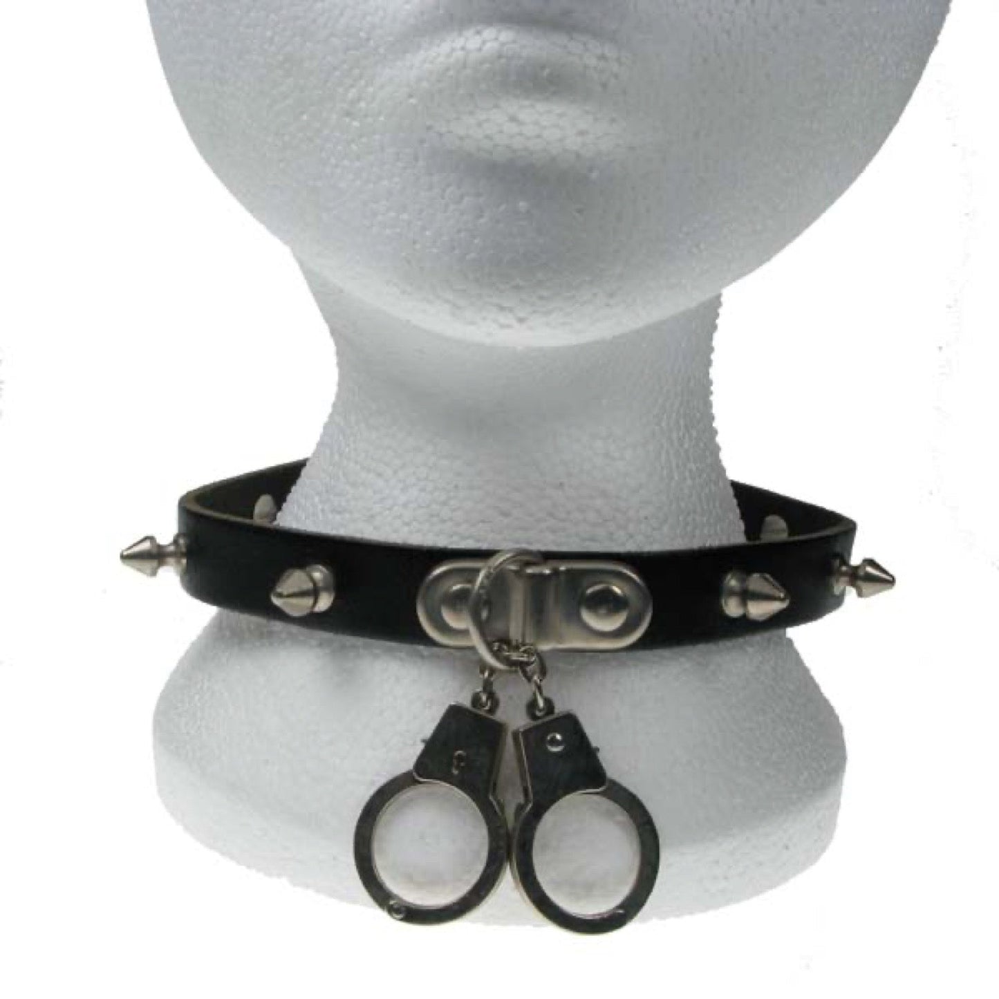 NB031 1 Row Small Spike and Handcuff Leather Choker