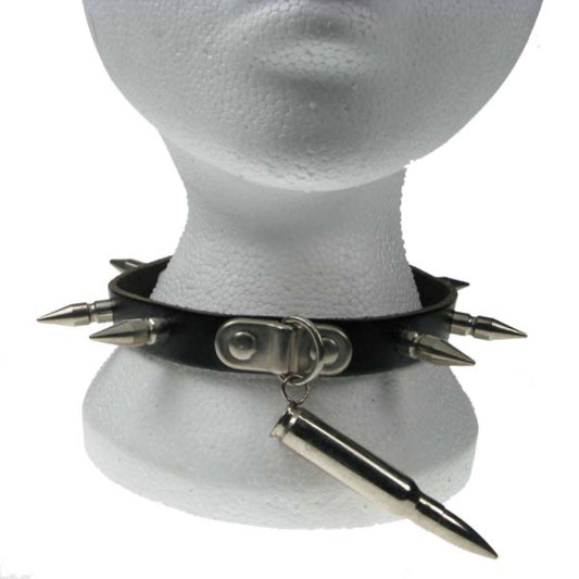 NB034 1 Row Medium Spike and Bullet Leather Choker