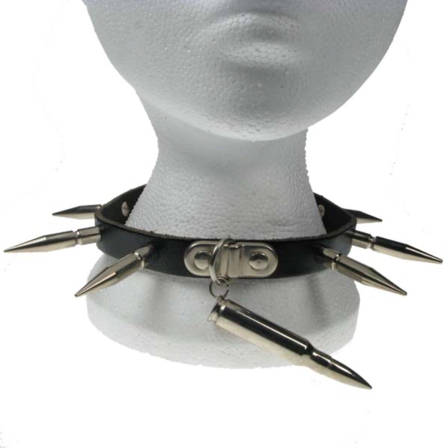 NB038 1 Row Large Spike & Bullet Leather Choker