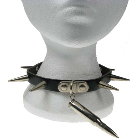 NB039 1 Row Medium Spike and Bullet Leather Choker