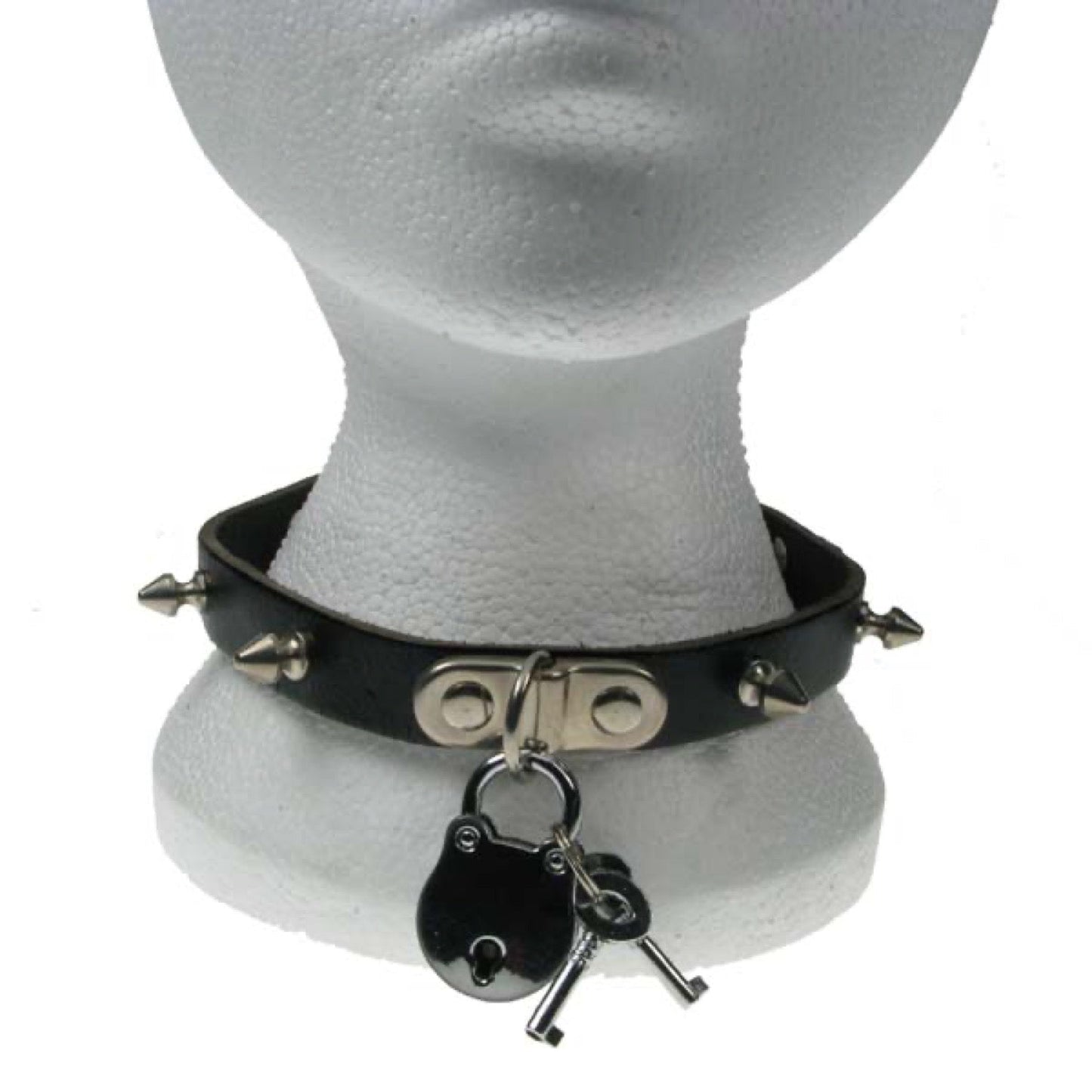NB041 1 Row Small Spike and Padlock Leather Choker