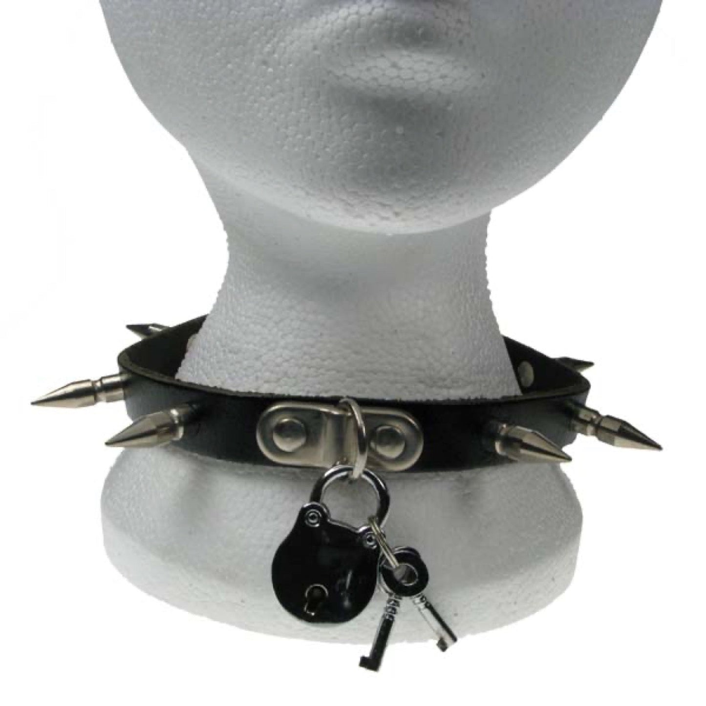 NB042 1 Row Medium Spike and Padlock Leather Choker