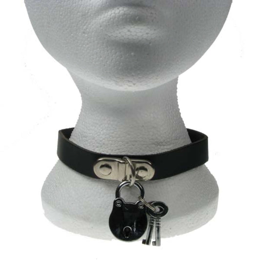 NB046 1 Row Padlock Leather Choker