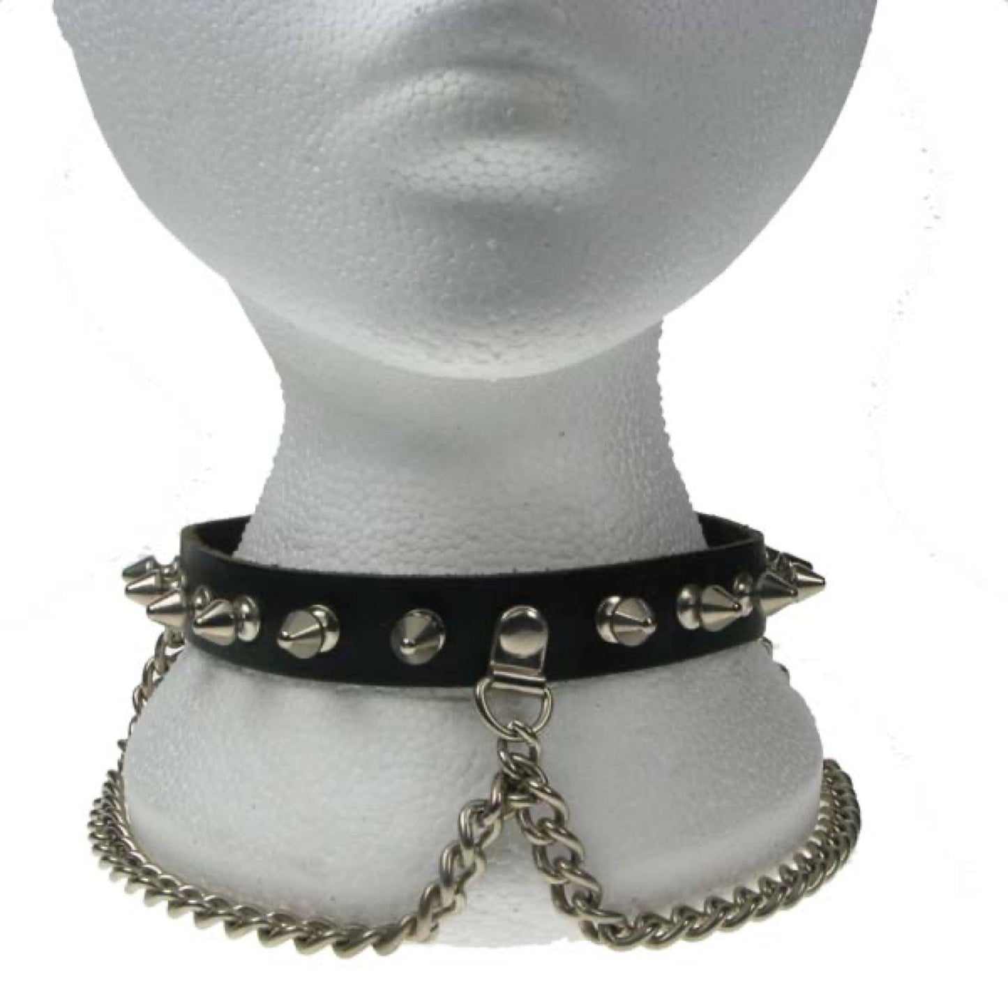 NB051 1 Row Spike and Chain Leather Choker