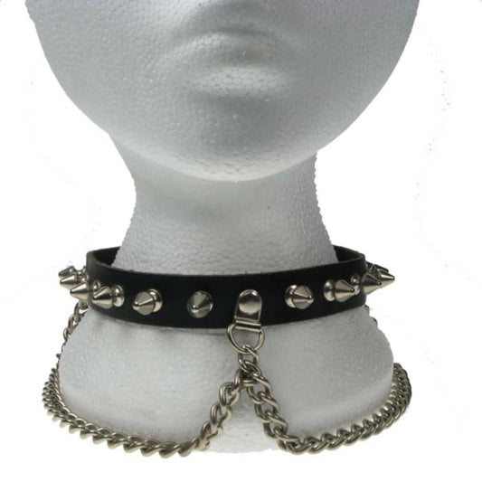 NB051 1 Row Spike and Chain Leather Choker