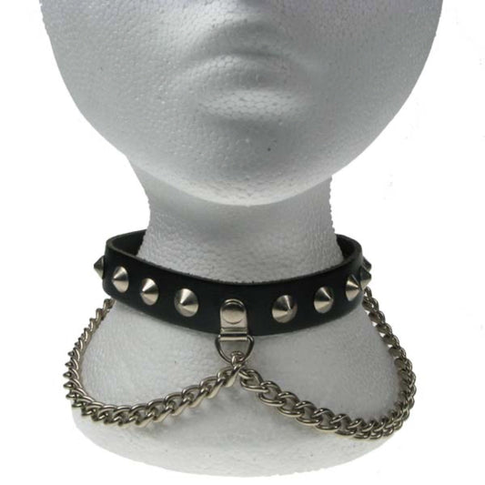 NB052 1 Row Conical and Chain Leather Choker