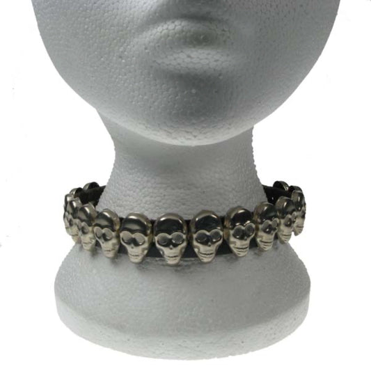 NB059 1 Row Skulls Leather Choker
