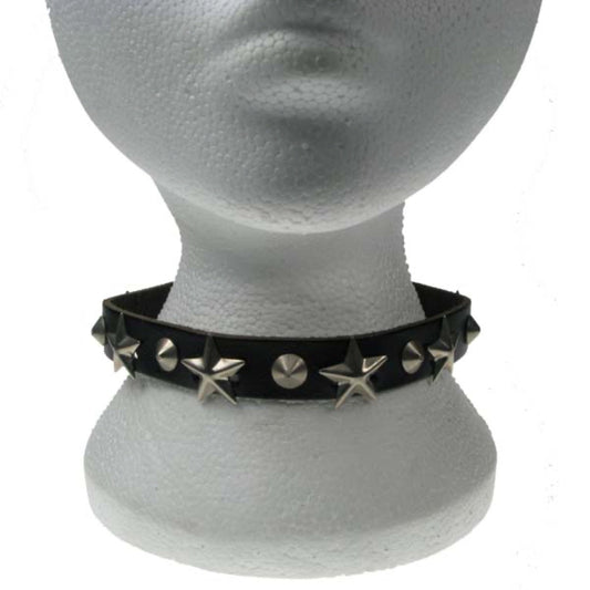NB060 1 Row Star and Conical Choker Leather Choker