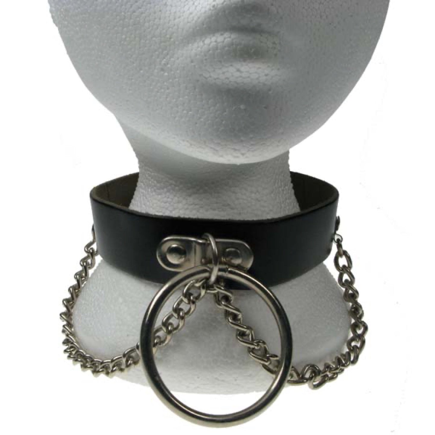 NB064 2 Row Large Ring Handle Plate & Chain Leather Choker