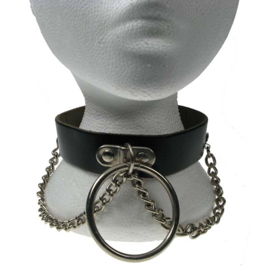 NB064 2 Row Large Ring Handle Plate & Chain Leather Choker