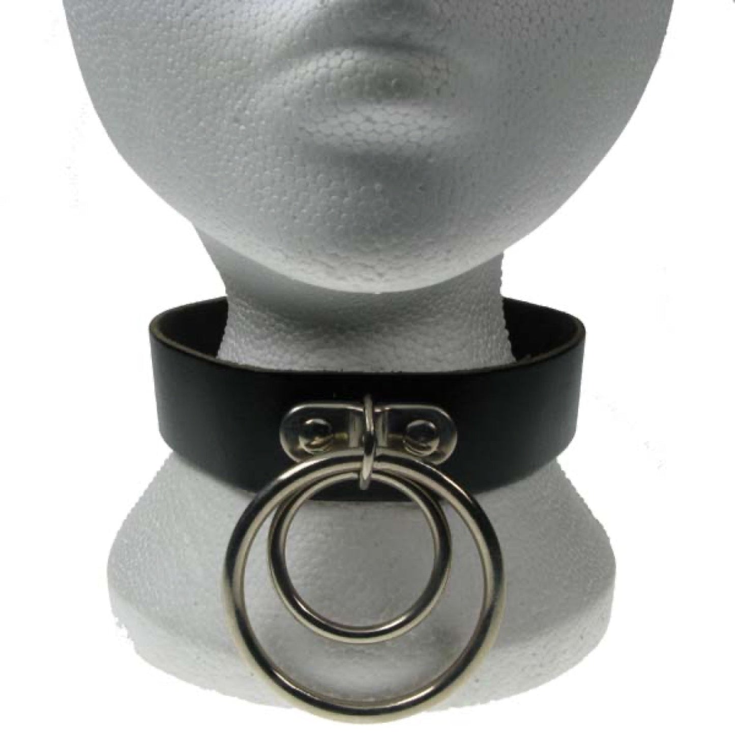 NB067 2 Row Handle Plate with Medium and Large Rings Overlap Leather Choker Leather Choker
