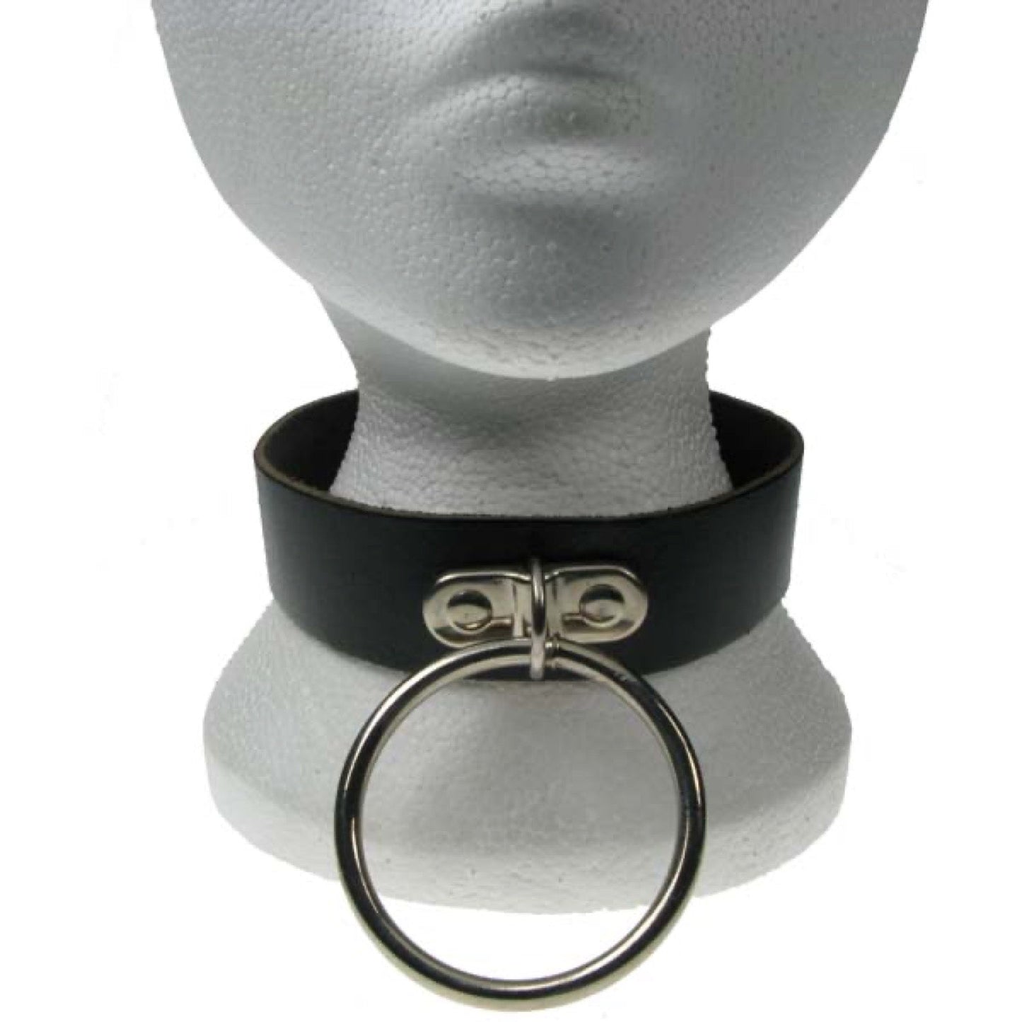NB068 2 Row Handle Plate Large Ring Leather Choker