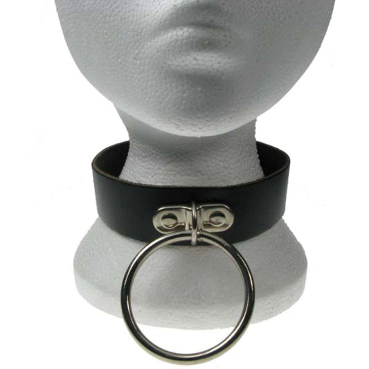 NB068 2 Row Handle Plate Large Ring Leather Choker