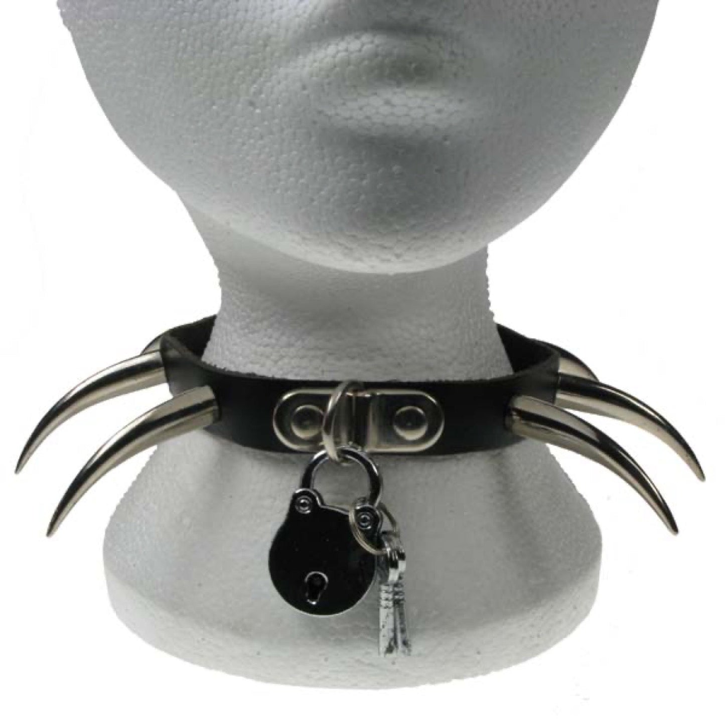 NB082 1 Row Large Tusk and Padlock Leather Choker