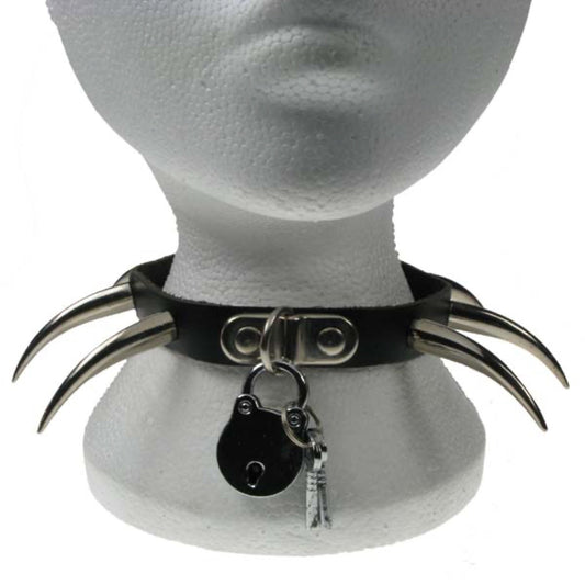 NB082 1 Row Large Tusk and Padlock Leather Choker