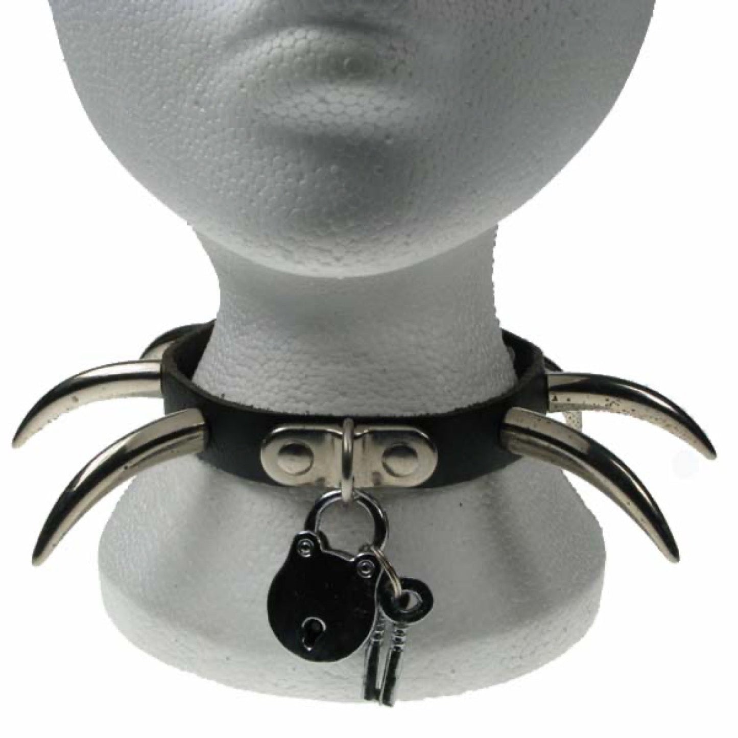 NB083 1 Row Large Tooth and Padlock Leather Choker