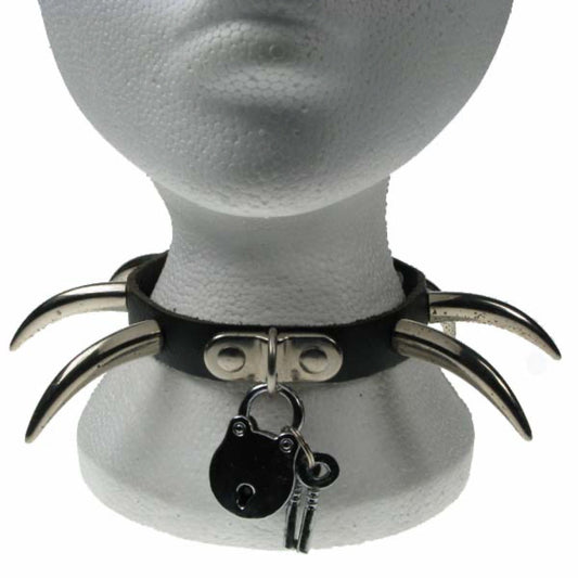 NB083 1 Row Large Tooth and Padlock Leather Choker