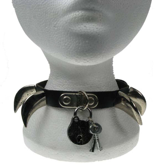 NB084 1 Row Saber Tooth and Padlock Leather Choker