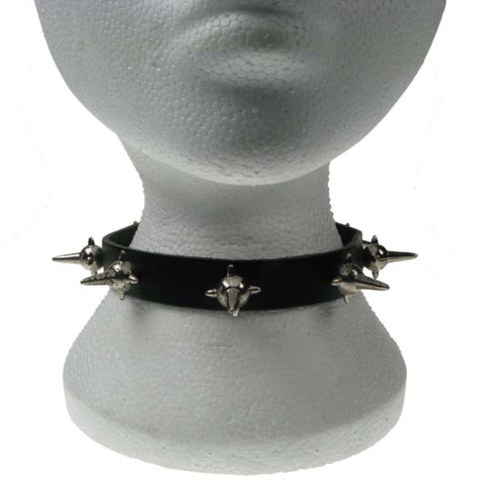 NB086 1 Row Mine Spike Leather Choker