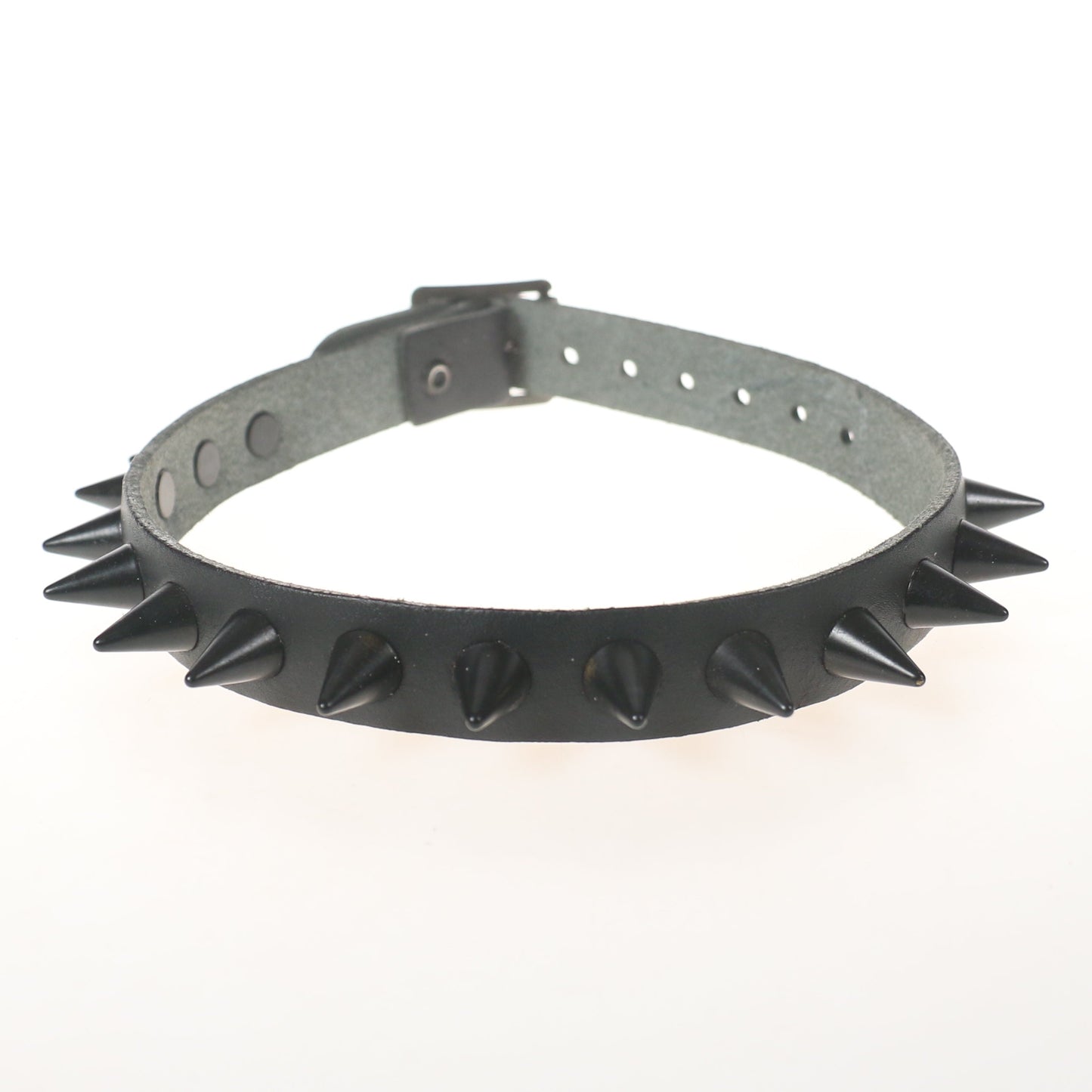 NB088-BLK 1 Row Black Cone Leather Choker
