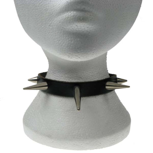 NB089 1 Row Small, Medium, Large Cone Spike Leather Choker
