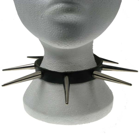 NB091 1 Row Large Cone Spike Leather Choker