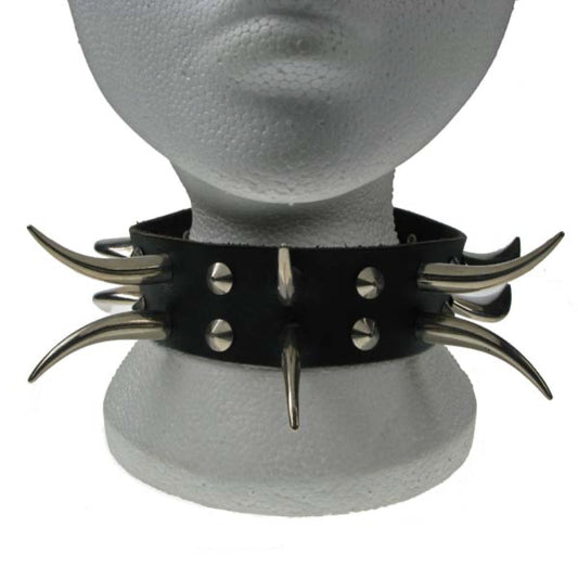 NB105 2 Row Conical, Medium Tusk & Saber tooth Leather Choker