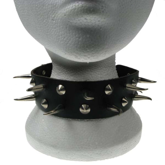 NB107 2 Row Conical and Small Tusk Check Leather Choker