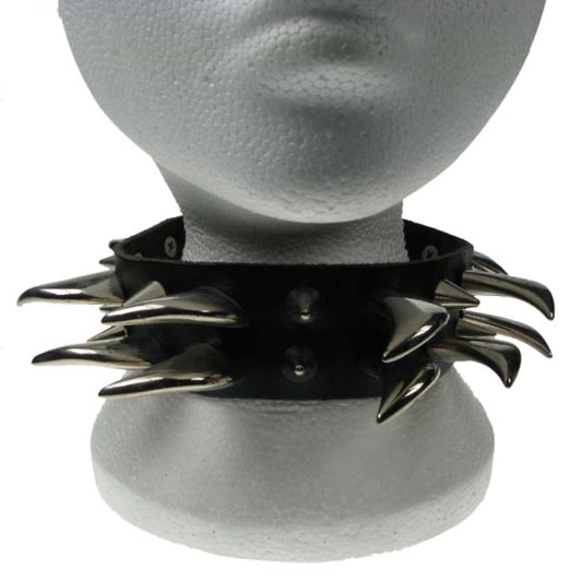 NB111 2 Row Saber Tooth and Small Cone Spike Leather Choker