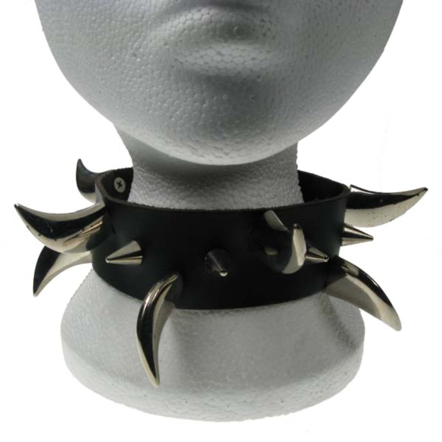 NB112 2 Row width 3 Row Cone Spike middle and Saber Tooth edge Leather Choker