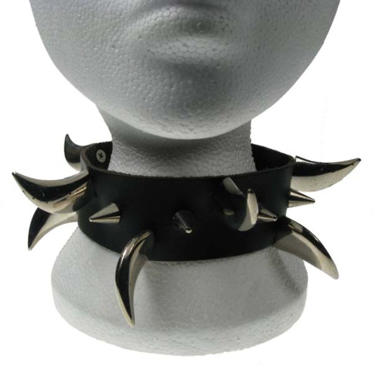 NB112 2 Row width 3 Row Cone Spike middle and Saber Tooth edge Leather Choker