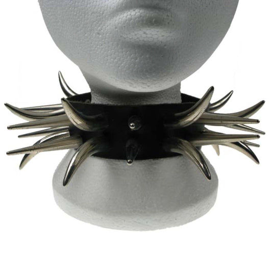 NB114 2 Row Large Tooth and Large Cone Spike Leather Choker