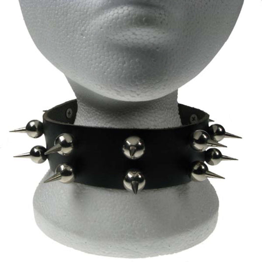 NB117 2 Row Ball Spike Leather Choker