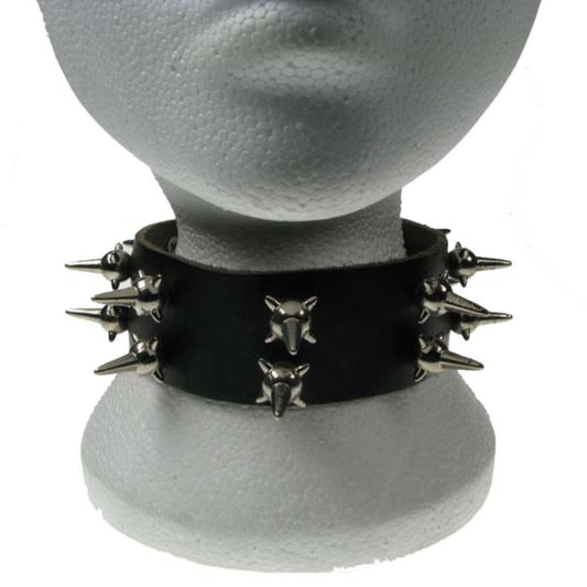 NB118 2 Row Mine Spikes Leather Choker