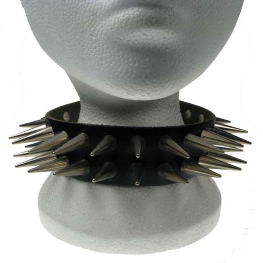 NB119 2 Row Medium Cone Spike Leather Choker