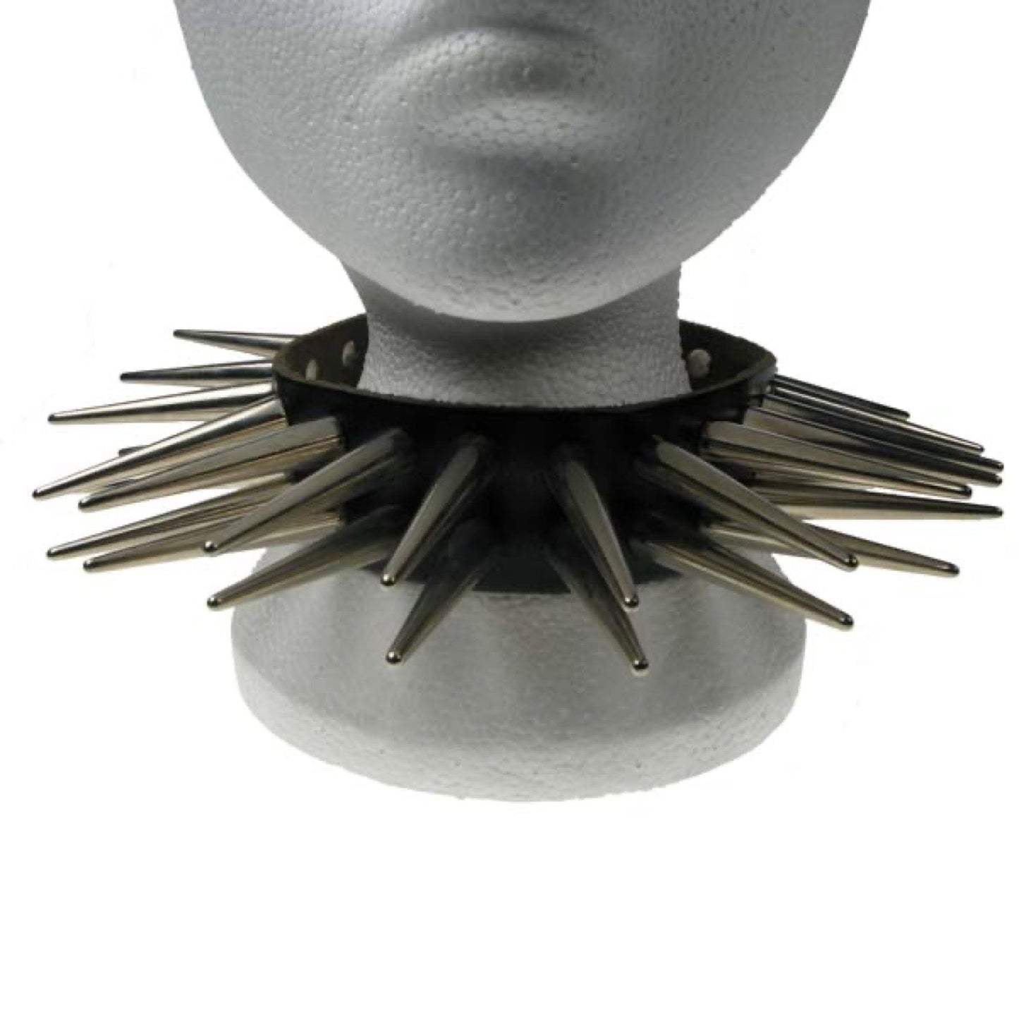 NB121 2 Row Large Cone Spike Leather Choker