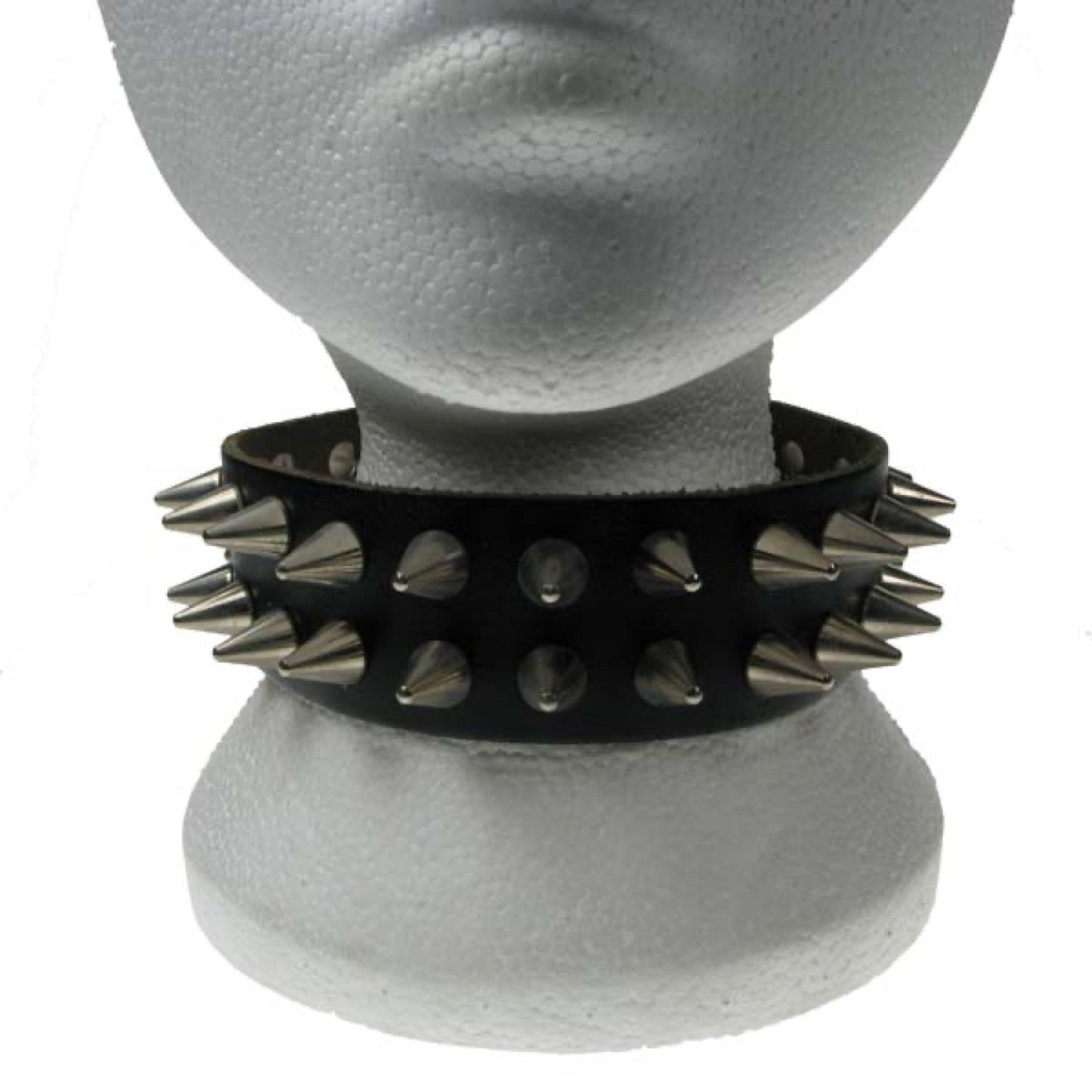 NB123 2 Row Cone Spike Leather Choker