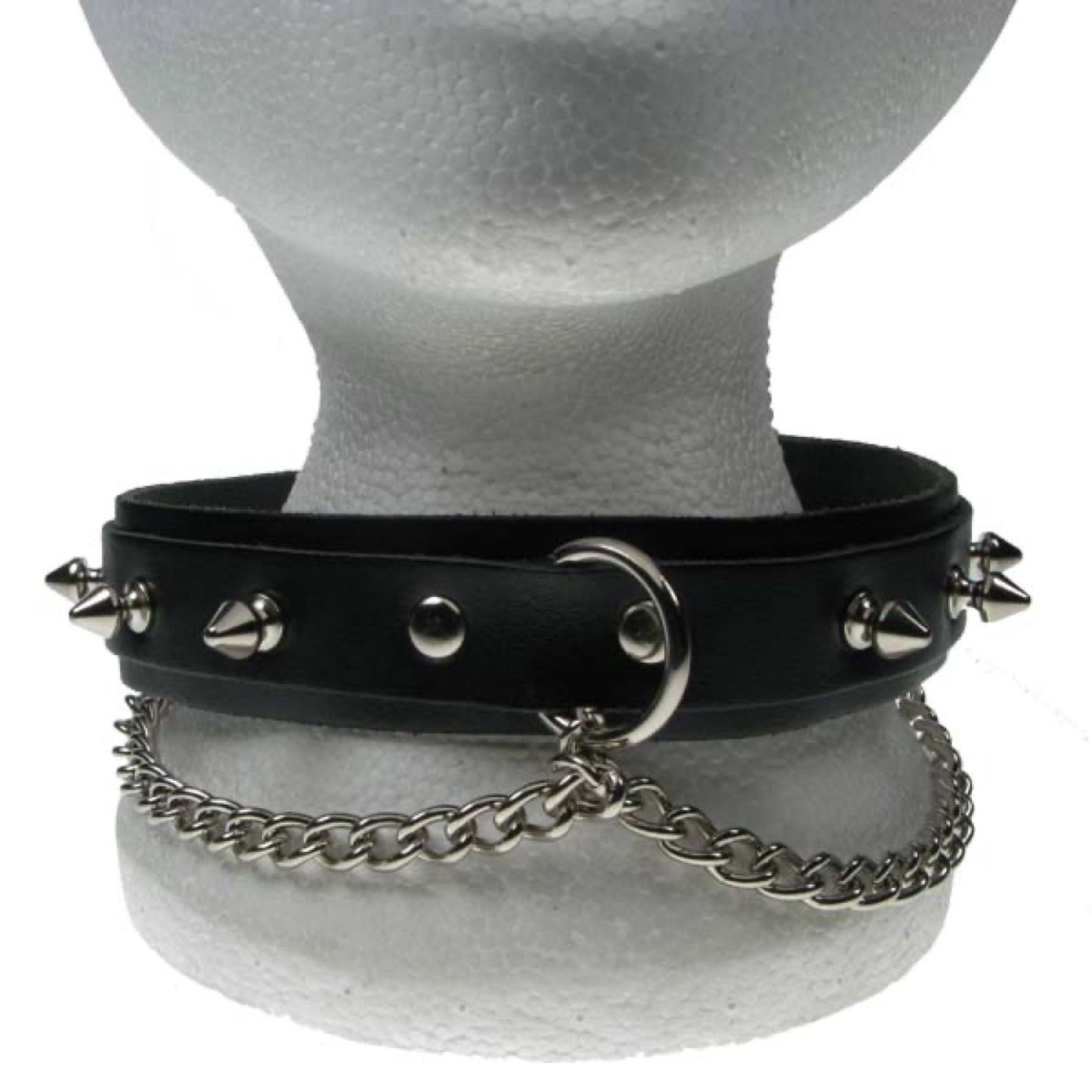 NB125 2 Row width Riveted Leather Layer Spike and Chain Leather Choker