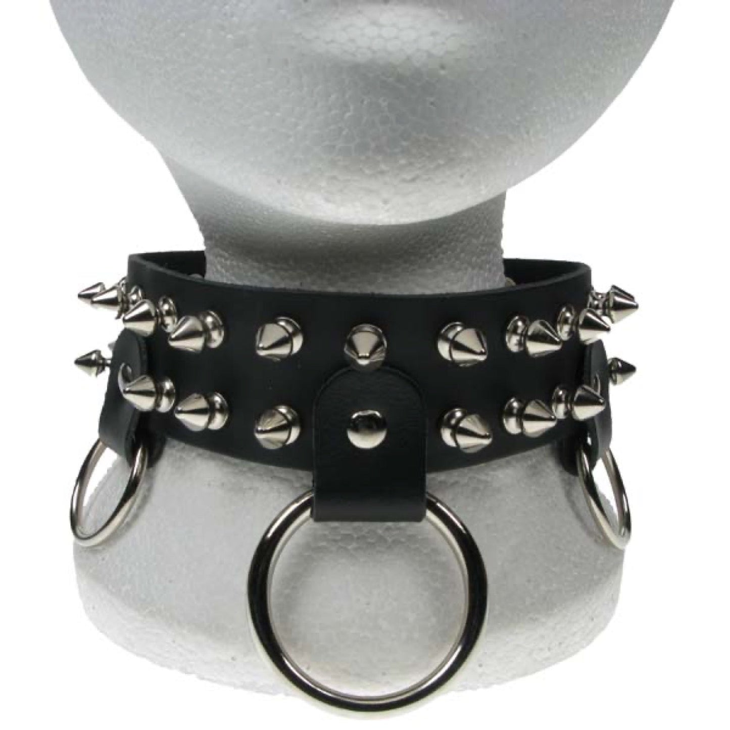 NB126 2 Row Spike & Medium and Large Rings Leather Choker