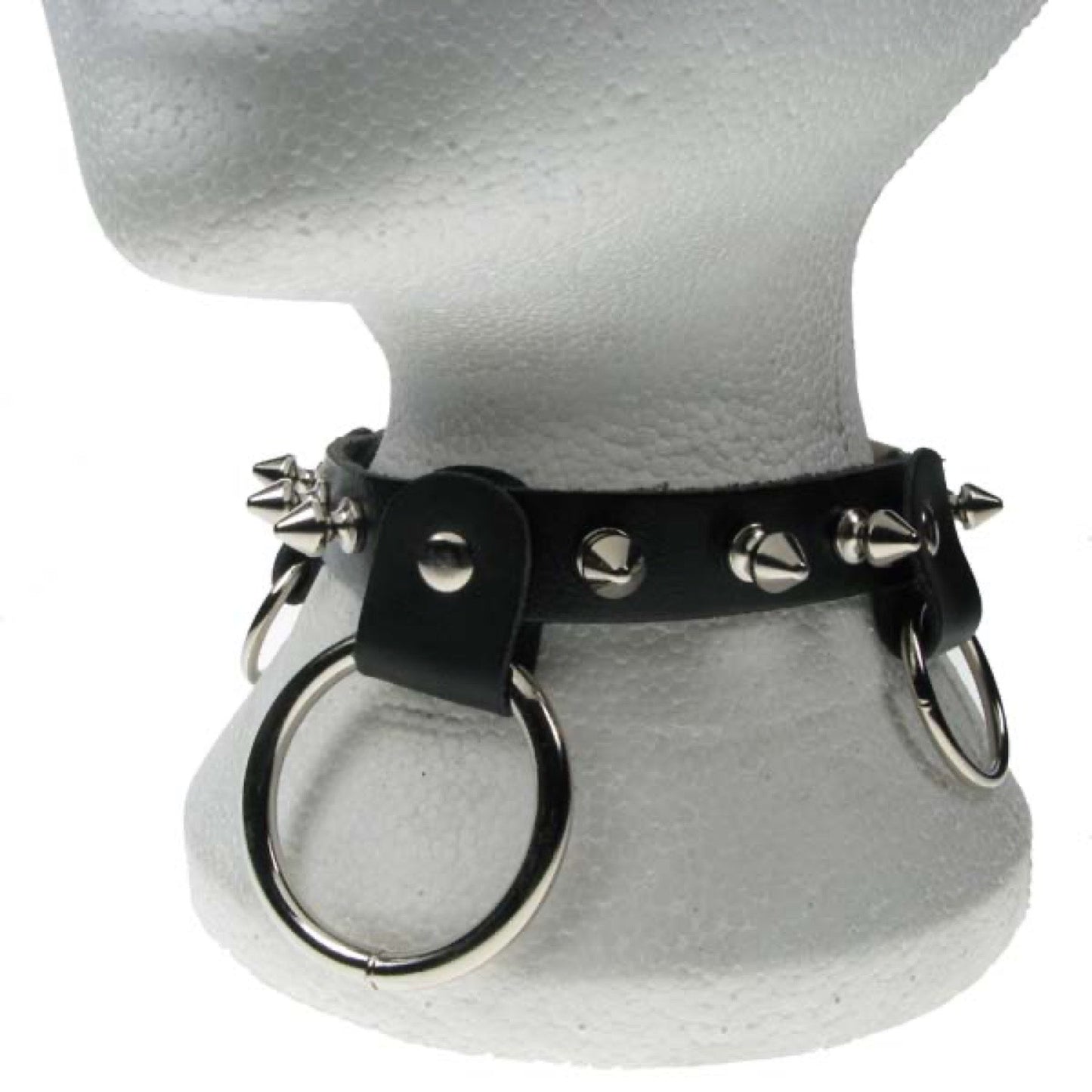 NB127 1 Row Spike & Small and Medium Rings Leather Choker