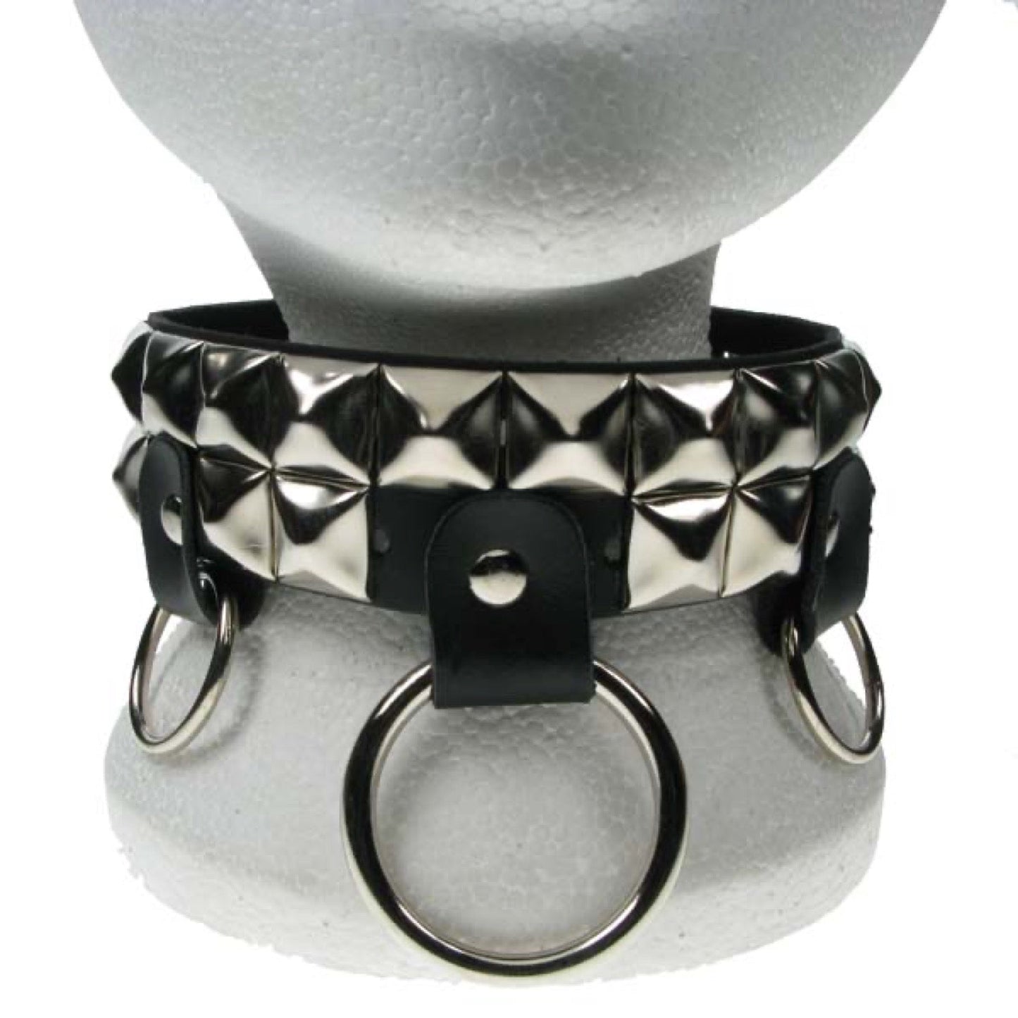 NB128 2 Row Pyramid & Medium and Large Rings Leather Choker