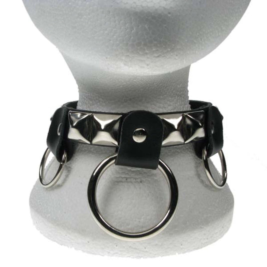 NB129 1 Row Pyramid & Medium and Large Rings Leather Choker