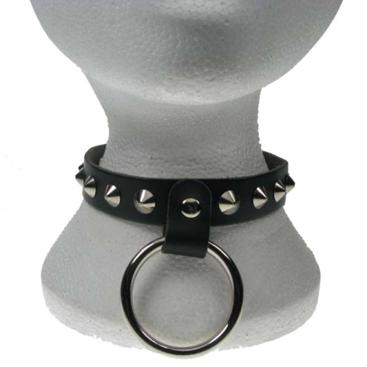 NB130 1 Row Conical and Medium Ring Leather Choker